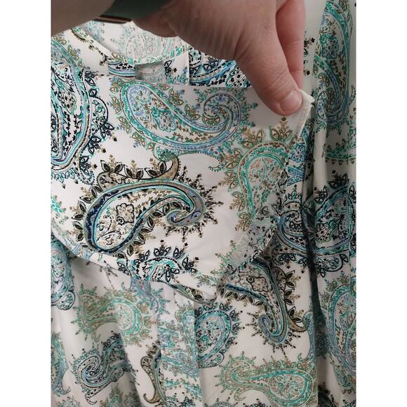 Rose&Olive Woman 1X Blouse Keyhole V Neck White Paisley Pullover 3/4 Sleeve... - Picture 5 of 9